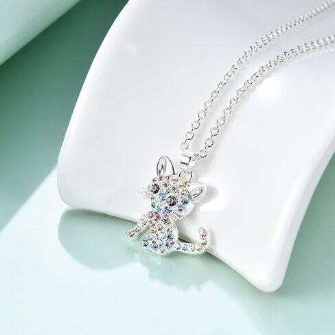 Girls Cat Birthstone Necklace Gifts for Women,Kitty Cats Dog Pendant Necklaces Jewelry for Cat Lovers in Kuwait