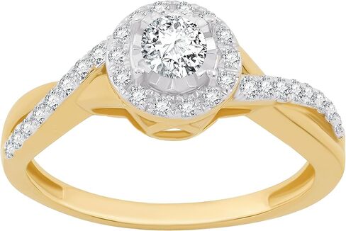 مذهب 1/2 قيراط. تي دبليو. خاتم خطوبة ملتوي من الألماس المعملي (وضوح SI1-SI2، لون F-G) وطلاء ذهبي عيار 14 قيراط فوق خاتم خطوبة ملتوي من الفضة الاسترليني in Kuwait