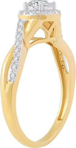 مذهب 1/2 قيراط. تي دبليو. خاتم خطوبة ملتوي من الألماس المعملي (وضوح SI1-SI2، لون F-G) وطلاء ذهبي عيار 14 قيراط فوق خاتم خطوبة ملتوي من الفضة الاسترليني in Kuwait