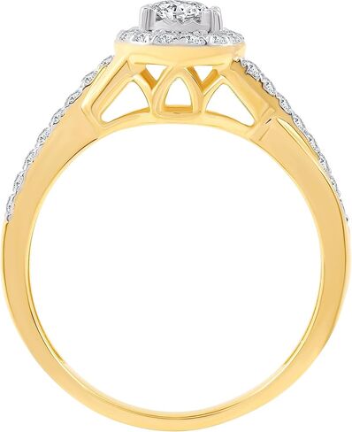 مذهب 1/2 قيراط. تي دبليو. خاتم خطوبة ملتوي من الألماس المعملي (وضوح SI1-SI2، لون F-G) وطلاء ذهبي عيار 14 قيراط فوق خاتم خطوبة ملتوي من الفضة الاسترليني in Kuwait