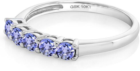 خاتم وعد من Gem Stone King من الذهب الأبيض والأزرق تنزانيت 10 قيراط مكون من 5 أحجار لحفلات الزفاف والخطوبة والذكرى السنوية للنساء (0.60 قيراط، مستدير 3 مم، حجر ميلاد الأحجار الكريمة، متوفر بمقاس 5، 6، 7، 8، 9) in Saudi Arabia