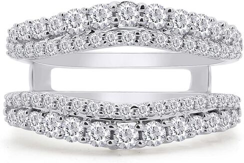 SAVEARTH DIAMONDS 1 ct. t.w Round Cut Lab Created Moissanite Diamond Double Row Pave Set Curved Enhancer Guard Ring In 14K Gold Over Sterling Silver Jewelry (G-H Color, 1.00 Cttw) in Kuwait