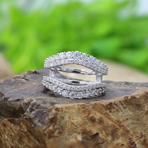 SAVEARTH DIAMONDS 1 ct. t.w Round Cut Lab Created Moissanite Diamond Double Row Pave Set Curved Enhancer Guard Ring In 14K Gold Over Sterling Silver Jewelry (G-H Color, 1.00 Cttw) in Kuwait