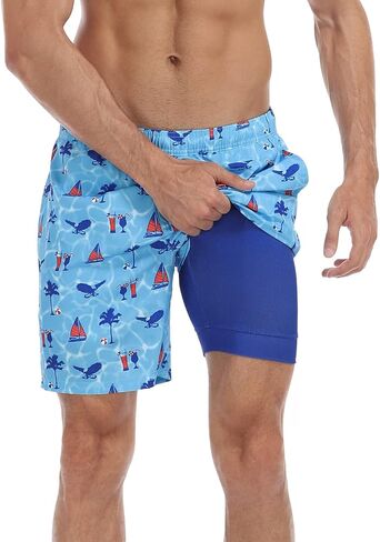 LRD Men's Swim Trunks with Compression Liner 7 Inch Inseam Quick Dry Swim Shorts in Kuwait