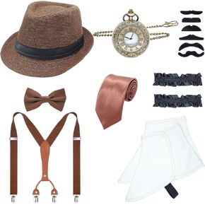 OSEMIOKA 1920s Mens Costume Accessories Set Great Gatsby Gangster Costume for Men Roaring 20s Costumes Hat Gangster Spats
