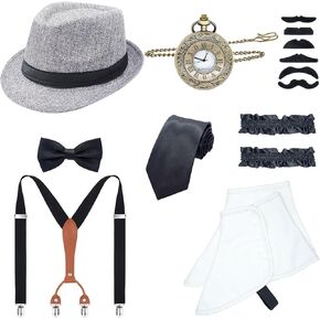 OSEMIOKA 1920s Mens Costume Accessories Set Great Gatsby Gangster Costume for Men Roaring 20s Costumes Hat Gangster Spats