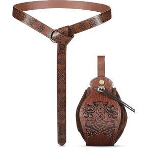 2 Pcs Medieval Viking Belt Leather Belt Pouch Renaissance Leather Belt Medieval Bag Renaissance Accessories
