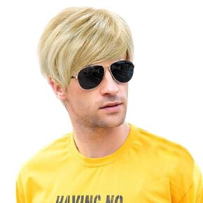 Men Wig Short Blonde Golden Straight Handsome Synthetic Hair Wigs for Halloween Party