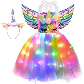 Viyorshop Girls Unicorn Costume LED Light Up Tutu Dress Up Birthday Gifts Princess Dress for Halloween Party