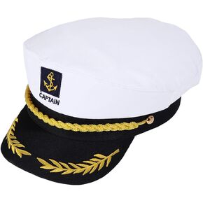 GUDVES White Captain's Hat Adult Yacht Military Hats Boat Skipper Ship Sailor Captain Costume Hat adjustable Cap Navy Marine
