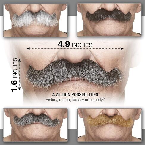 Mustaches Self Adhesive Fake Mustache, Novelty, Rocking Grandpa's False Facial Hair, Costume Accessory for Adults, Black Lustrous Color in Kuwait