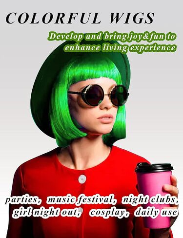 4 Pack Colored Wigs, Funky Colorful Wigs, Short Bob Hair Wigs, Neon Party Wigs, Cosplay Wigs with Rimless Heart Shape Sunglasses - One Size for All Women Kids & Adults Halloween Costume Night Club (Red, Pink, Blue, Green) in Saudi Arabia
