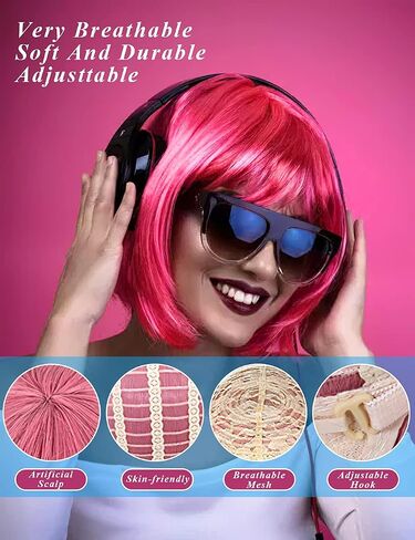 4 Pack Colored Wigs, Funky Colorful Wigs, Short Bob Hair Wigs, Neon Party Wigs, Cosplay Wigs with Rimless Heart Shape Sunglasses - One Size for All Women Kids & Adults Halloween Costume Night Club (Red, Pink, Blue, Green) in Saudi Arabia