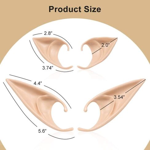 FRESHME Fairy Pixie Elf Ears - Medium and Long Style Cosplay Soft Pointed Ears Renaissance Party Christmas Halloween Custome Makeup Costume Accessories Elven Masquerade Vampire Fairy Ears (2 Pairs) in Saudi Arabia