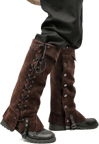 KUOIN Medieval Leg Covers Pirate and Renaissance Faux Leather Steampunk Costume for Boots (Brown) in Saudi Arabia
