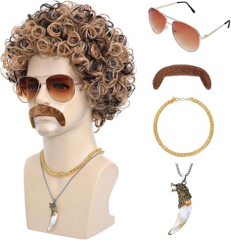 6pcs Set 70s 80s Disco wig Short Curly Synthetic Hair Afro Mens Wig for 60s Costume Cosplay Halloween Party in Kuwait