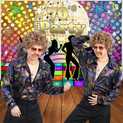 6pcs Set 70s 80s Disco wig Short Curly Synthetic Hair Afro Mens Wig for 60s Costume Cosplay Halloween Party in Kuwait