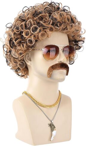 6pcs Set 70s 80s Disco wig Short Curly Synthetic Hair Afro Mens Wig for 60s Costume Cosplay Halloween Party in Kuwait