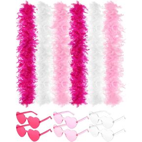 6 Pcs 6.6 ft Turkey Chandelle Feather Boa for Women for Dancing with Heart Rimless Sunglasses Halloween Christmas Decor (Multi Color) in Saudi Arabia