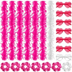 Neer 21 Pcs Bachelorette Party Supplies Set Includes 7 Feather Boas, 7 Heart Glasses, 7 Pack Satin Bridesmaid Scrunchies