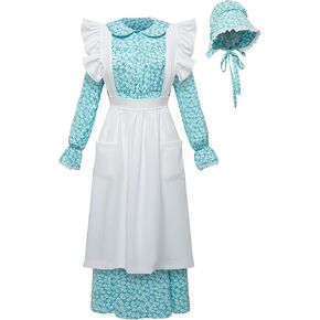 FORTMAC Pioneer Dress Women-Prairie Dress Women Pioneer Costume Colonial Dress Women Pioneer Bonnet Apron