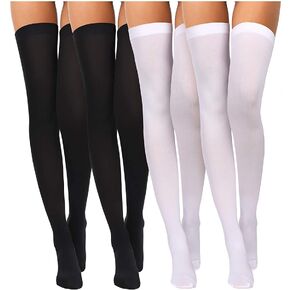 Boao 4 Pairs Women's Silk Thigh High Stockings Nylon Socks for Women Halloween Cosplay Costume Party Tights Accessory