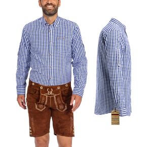 قمصان BAVARIA TRACHTEN German Oktoberfest للرجال - قميص Lederhosen الألماني الأصيل للرجال - القميص البافاري الأصلي لزي Lederhosen - أزرق مربعات - كلاسيكي - مقاس XXL