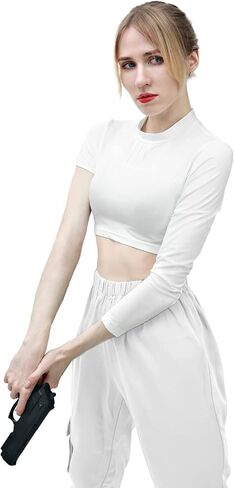 C-ZOFEK Womens White Short Cosplay Top Asymmetrical Sleeves Shirt for Halloween Costume in Saudi Arabia