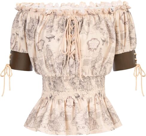 Women's Steampunk Victorian Blouse Peplum Tops Boho Off Shoulder Peasant Shirt in Saudi Arabia