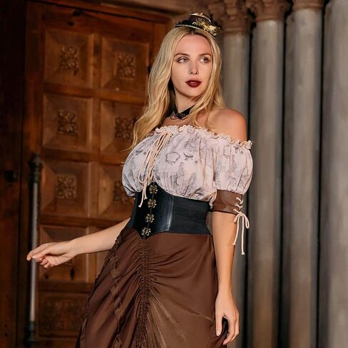 Women's Steampunk Victorian Blouse Peplum Tops Boho Off Shoulder Peasant Shirt in Saudi Arabia