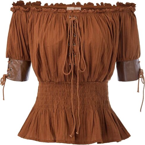 Women's Steampunk Victorian Blouse Peplum Tops Boho Off Shoulder Peasant Shirt in Saudi Arabia