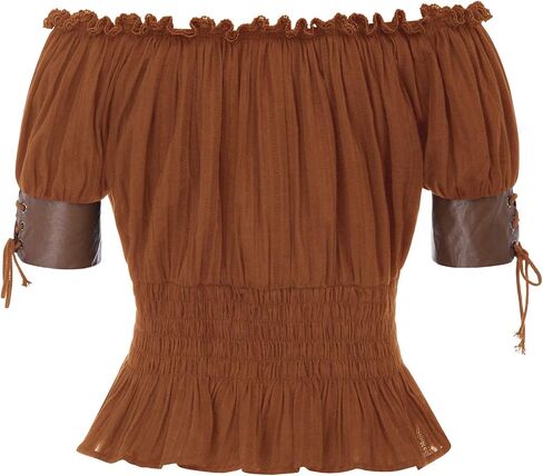 Women's Steampunk Victorian Blouse Peplum Tops Boho Off Shoulder Peasant Shirt in Saudi Arabia