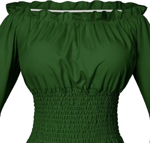 Womens Renaissance Victorian Peasant Ruffle Smocked Waist Boho Pirate Shirt Blouse with Belt Set in Saudi Arabia
