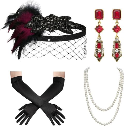 مجموعة إكسسوارات Sweet TV 1920s Great Gatsby للنساء، مجموعة إكسسوارات الأزياء التنكرية لعصابة رأس Flapper 1920s in Kuwait