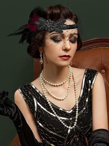 مجموعة إكسسوارات Sweet TV 1920s Great Gatsby للنساء، مجموعة إكسسوارات الأزياء التنكرية لعصابة رأس Flapper 1920s in Kuwait