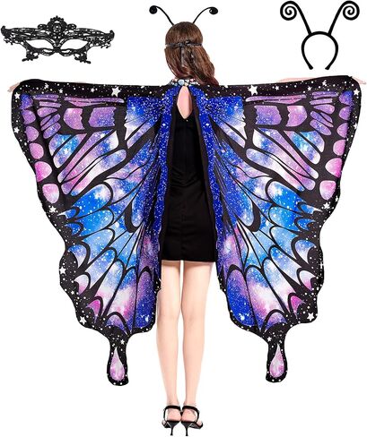 Tibeha Butterfly Wings for Women Kids - Double-Sided Printing Costume Halloween Girls Cape with Mask and Antenna Headband in Kuwait