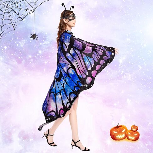 Tibeha Butterfly Wings for Women Kids - Double-Sided Printing Costume Halloween Girls Cape with Mask and Antenna Headband in Kuwait