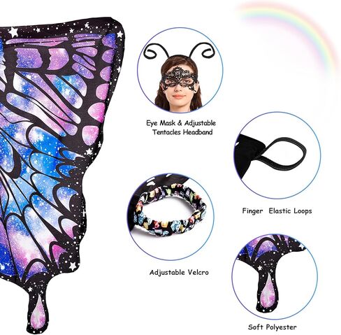 Tibeha Butterfly Wings for Women Kids - Double-Sided Printing Costume Halloween Girls Cape with Mask and Antenna Headband in Kuwait