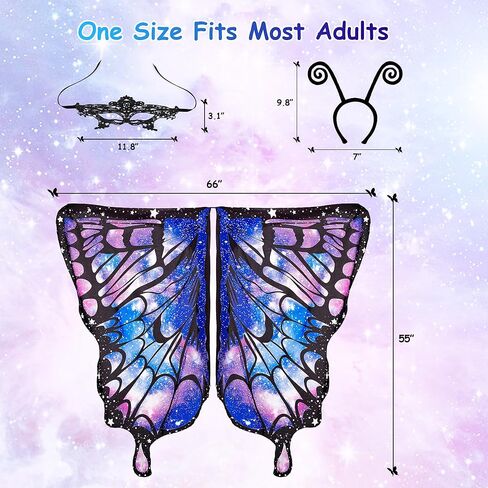 Tibeha Butterfly Wings for Women Kids - Double-Sided Printing Costume Halloween Girls Cape with Mask and Antenna Headband in Kuwait