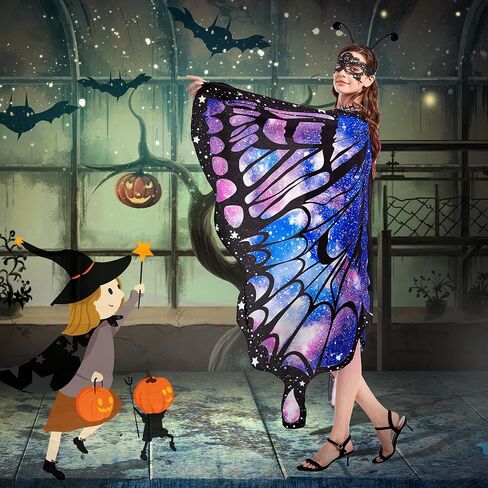 Tibeha Butterfly Wings for Women Kids - Double-Sided Printing Costume Halloween Girls Cape with Mask and Antenna Headband in Kuwait