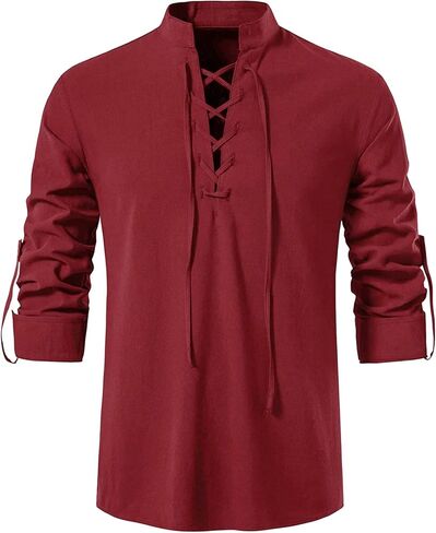 GRAJTCIN Long Sleeve Gothic Pirate Shirt Medieval Renaissance Halloween Costumes for Adult Steampunk Viking Costume for Men in Kuwait