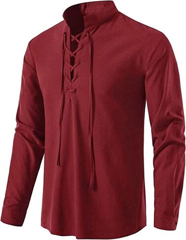 GRAJTCIN Long Sleeve Gothic Pirate Shirt Medieval Renaissance Halloween Costumes for Adult Steampunk Viking Costume for Men in Kuwait