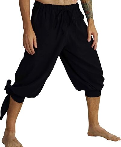 GRAJTCIN Mens Medieval Pirate Linen Costume Shorts, Renaissance Viking Lace Up Cosplay Pants in Kuwait