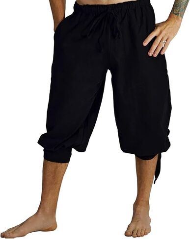 GRAJTCIN Mens Medieval Pirate Linen Costume Shorts, Renaissance Viking Lace Up Cosplay Pants in Kuwait