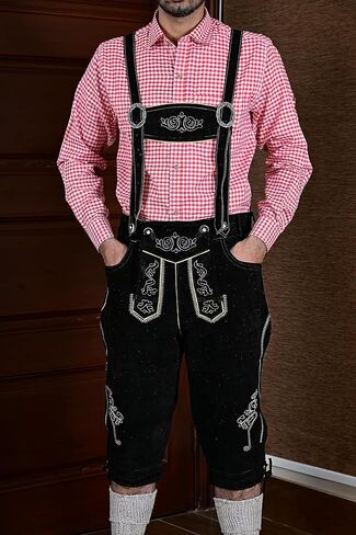 اتجاهات الرجال Lederhosen-الألمانية البافارية Trachten Lederhosen حقيقية للرجال، شورت جلد أصلي لزي مهرجان أكتوبر in Kuwait