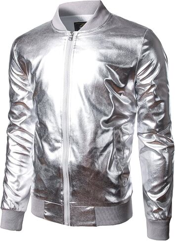 JOGAL Men's Metallic Silver Jacket Gold 70's Disco Costume in Saudi Arabia