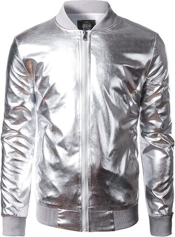 JOGAL Men's Metallic Silver Jacket Gold 70's Disco Costume in Saudi Arabia