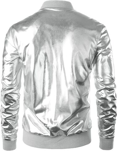 JOGAL Men's Metallic Silver Jacket Gold 70's Disco Costume in Saudi Arabia