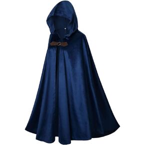 LMYOVE Men Hooded Cloak, Adult Medieval Renaissance Costume with Hood, Velvet Cape Halloween Dress Up