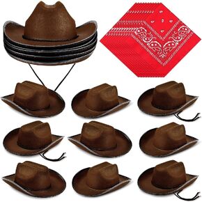 Funtery 20 Pack Kids Cowboy Hat with Red Bandanna for Birthday Masquerade Party Cosplay and Halloween